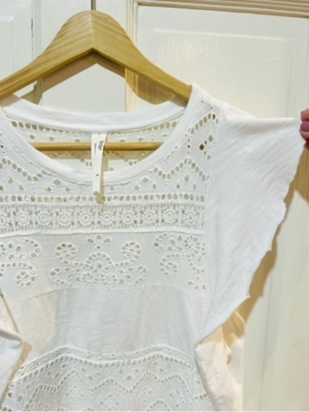 Anthropologie Ivory Eyelet Crochet Ruffle Lace Top Romantic Cottagecore Size S - Picture 5 of 9
